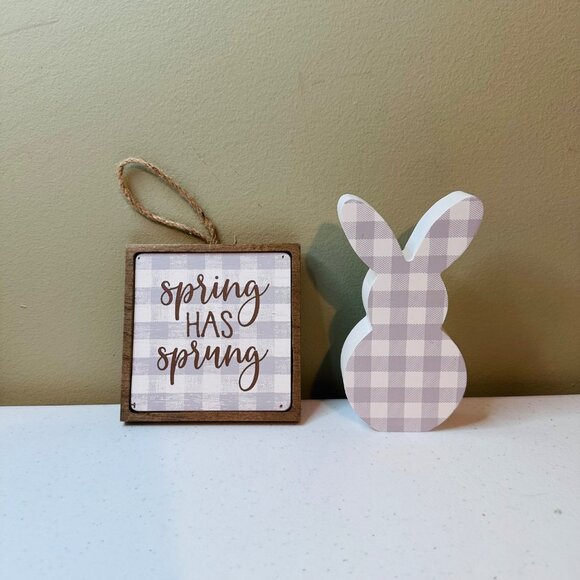 SPRING HAS SPRUNG small wood sign AND Easter Bunny springtime tiered tray decor - Picture 13 of 15